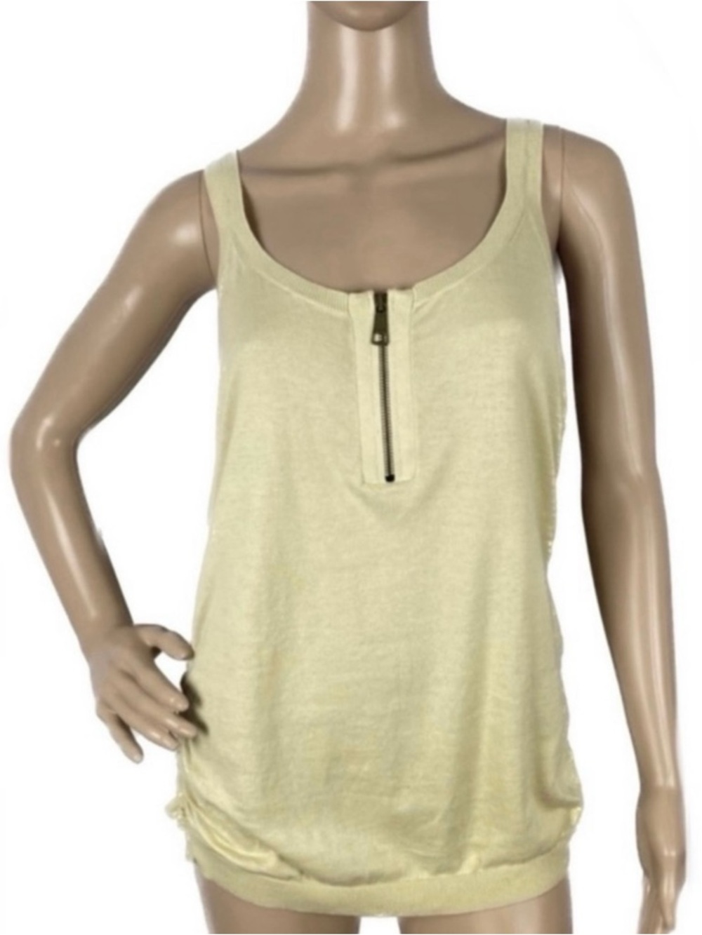 BURBERRY BRIT BEIGE SLEEVELESS ZIP-FRONT KNIT TOP